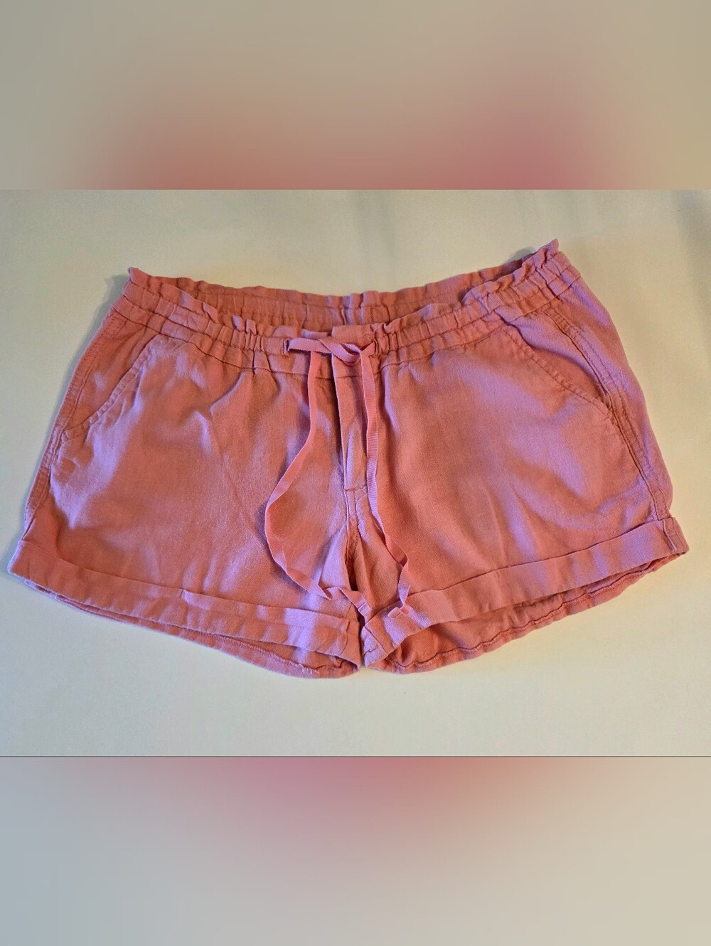 Old Navy Lightweight Shorts 4 Lowrise Pink Salmon Cuffed Hem Drawstring EUC